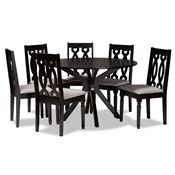 Baxton Studio Callie Modern and Contemporary Grey Fabric Upholstered and Dark Brown Finished Wood 7-Piece Dining Set